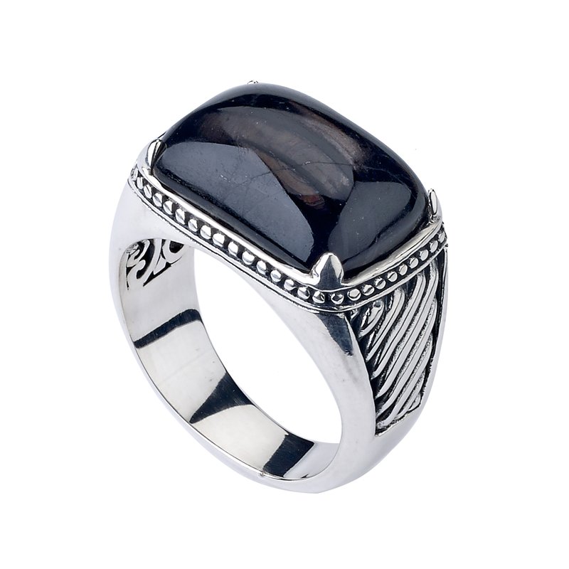 Sterling silver Hypersthene Cushion Cabochon ring