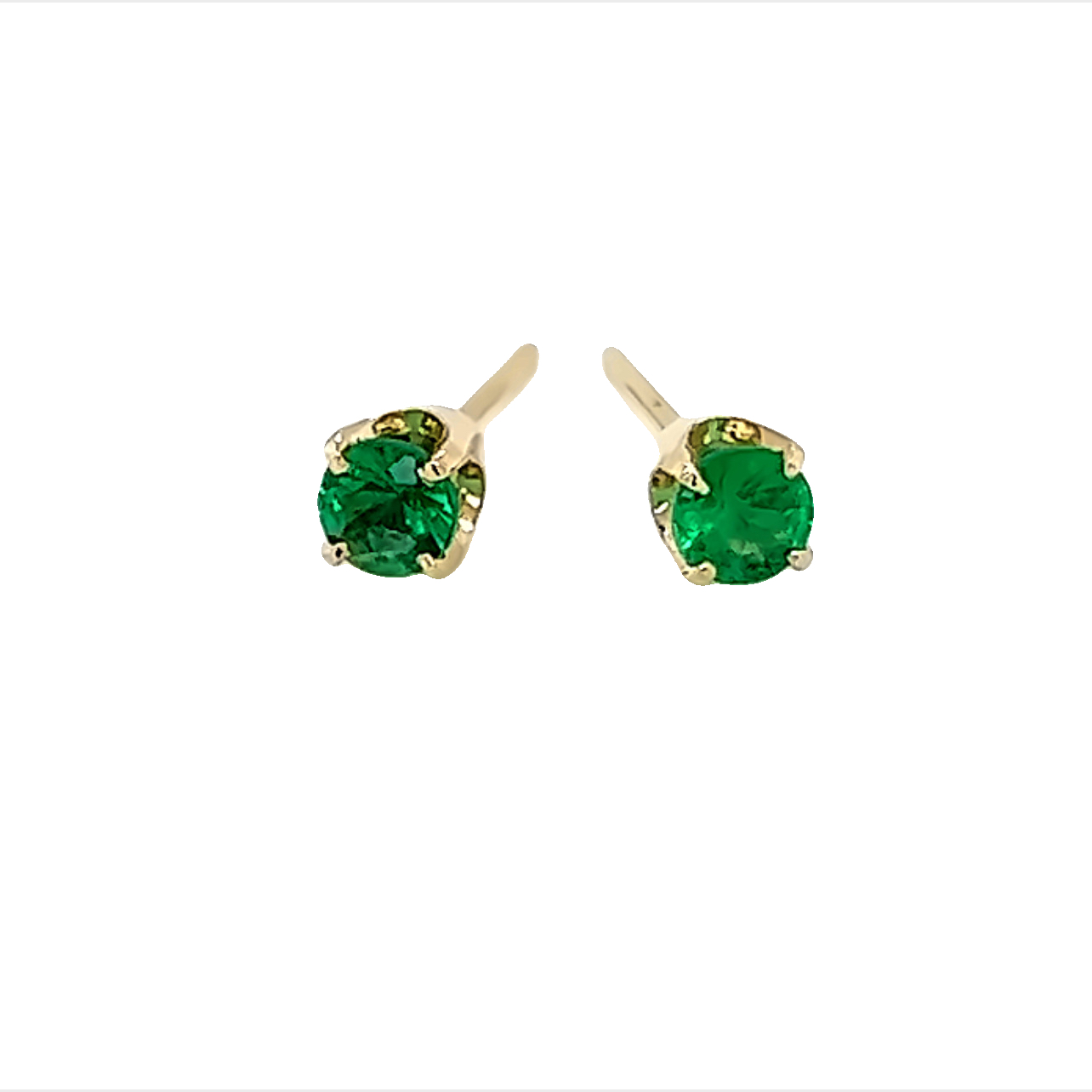 Yellow 14 Karat  Earrings with Two 3.50mm Round Emeralds