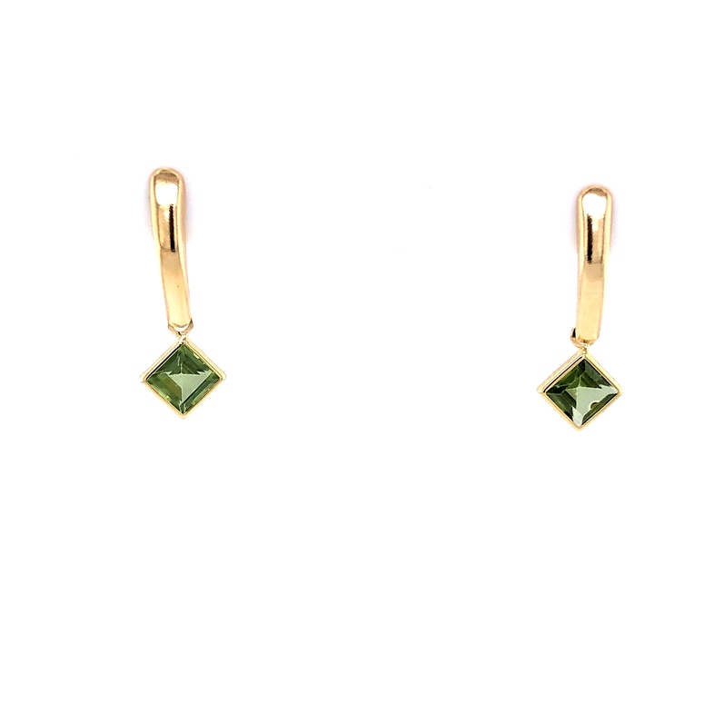 Lady s Earrings With 2=5.00X5.00MM Step Cut Peridots