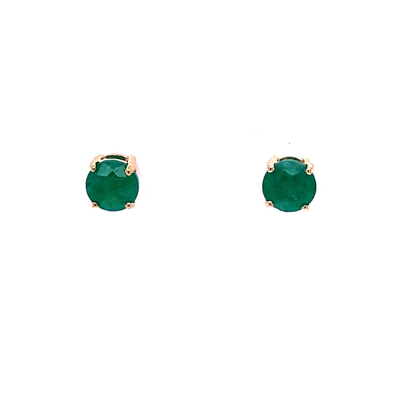 14 Karat Yellow Gold 5MM Round Emerald Stud Earrings