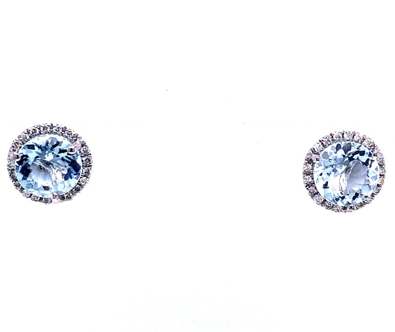 Lady s White 14 Karat Earrings With 2=4.00Tw Round Aquas And 48=0.20Tw Round Brilliant G VS Diamonds  dwt: 1.5