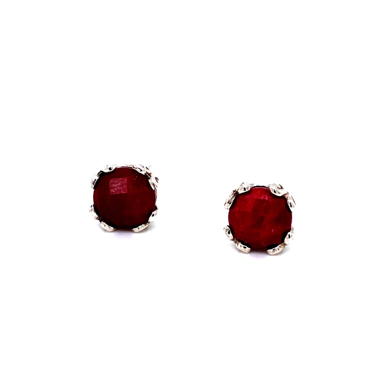 Sterling Silver 7mm round ruby studs