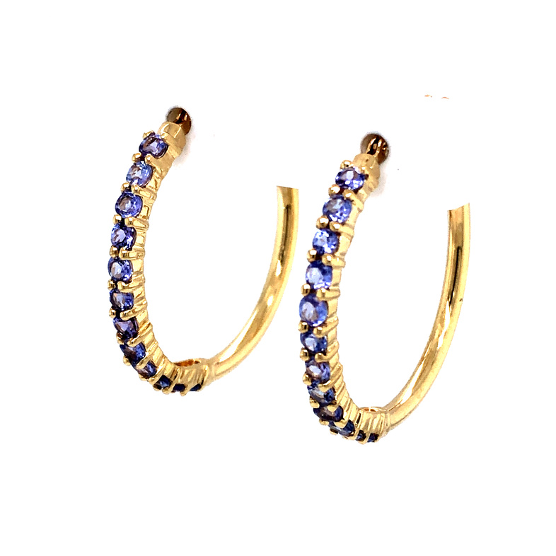 Lady s Yellow 14 Karat Earrings With 24=2.00MM Round Tanzanites