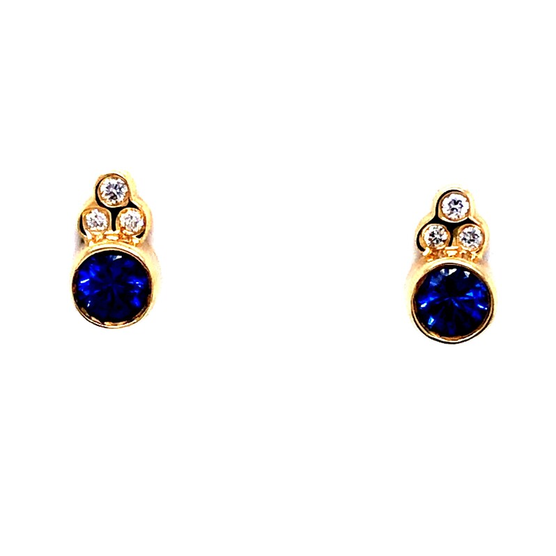Ladies 14K Yellow Gold Diamond and Sapphire Earrings