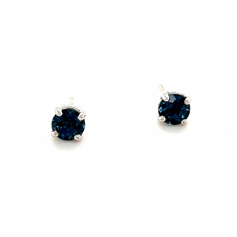 White 14 Karat Stud Earrings With 2=5.00Mm Round Blue Topazs