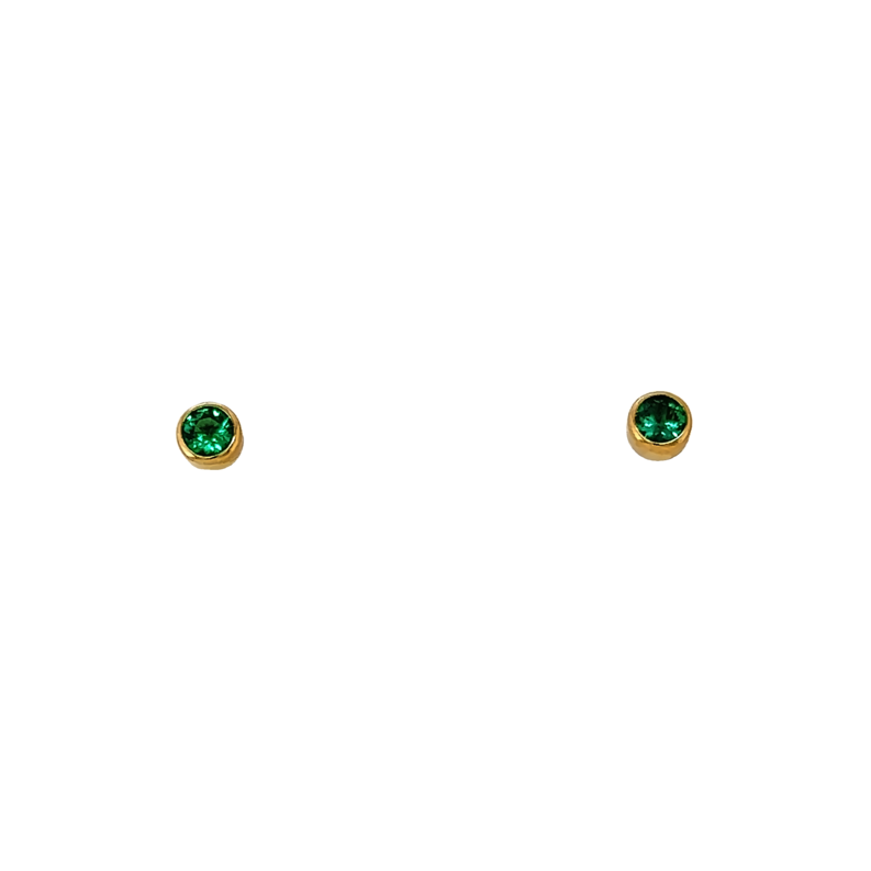 Lady s Yellow 14 Karat Stud Earrings With 2=3.00Mm Round Emeralds