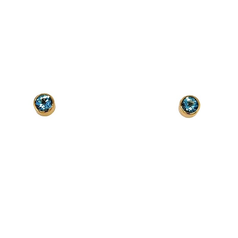 Yellow 14 Karat Stud Earrings With 2=3.00mm Round Aquamarines