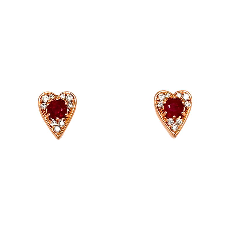 Lady s Rose 14 Karat Stud Earrings With 18=0.18Tw Round Brilliant G VS Diamonds And 2=0.80Tw Round Rubys