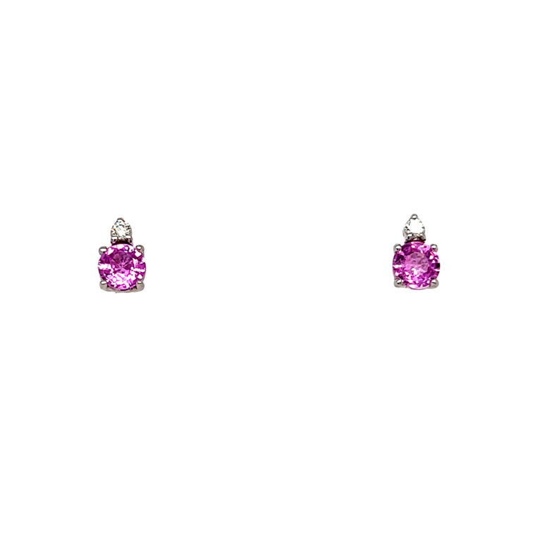 Lady s Rose 14 Karat Stud Earrings With 2=0.02Tw Round Brilliant G VS Diamonds And 2=0.70Tw Pear Sapphires