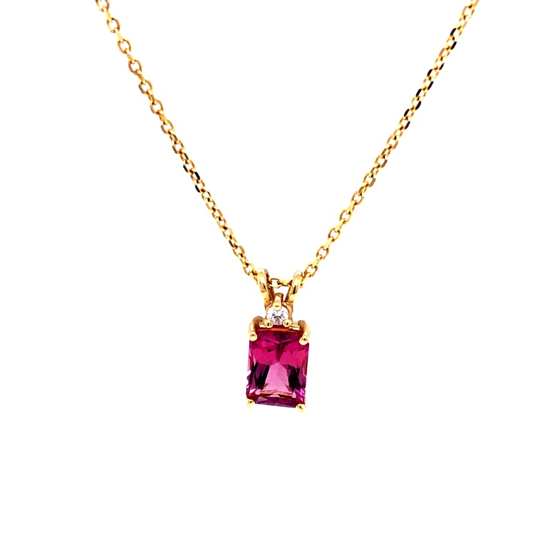 7x5 Radiant shaped Pink Tourmaline with 0.02 carat Diamond  attached to 18" chain