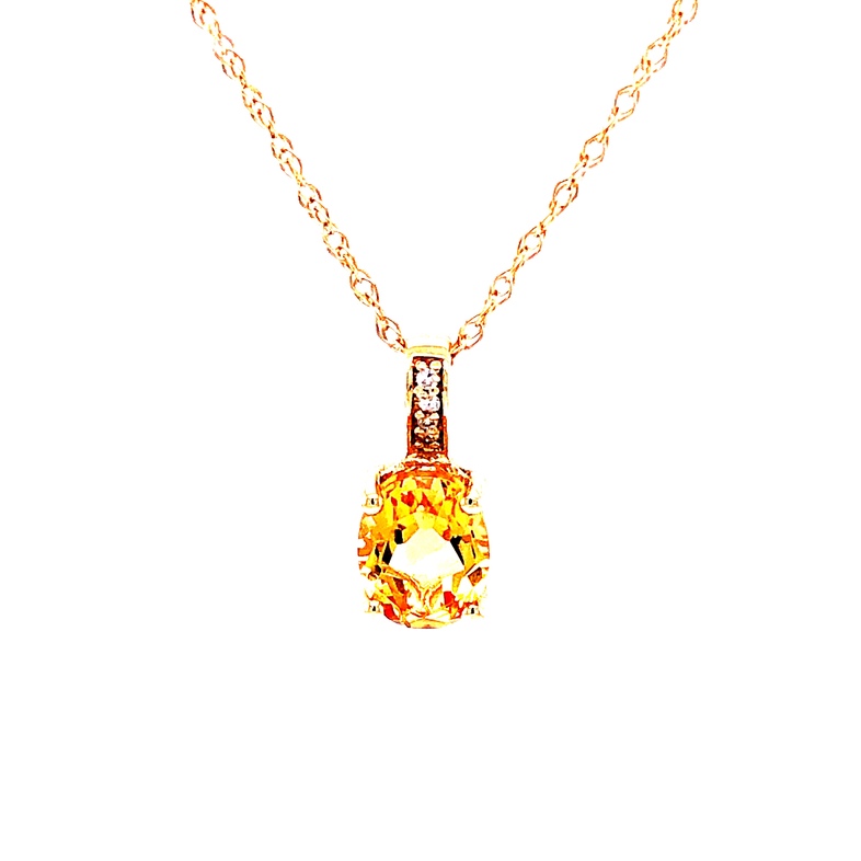 14 Karat Yellow Gold Diamond and 8X6mm Citrine Pendant