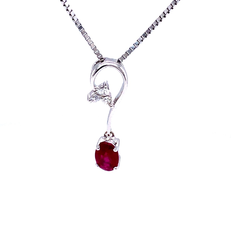 Lady s White 14 Karat Pendant With One 6.00X4.00MM Oval Ruby And 3=0.10Tw Round Brilliant G I Diamonds