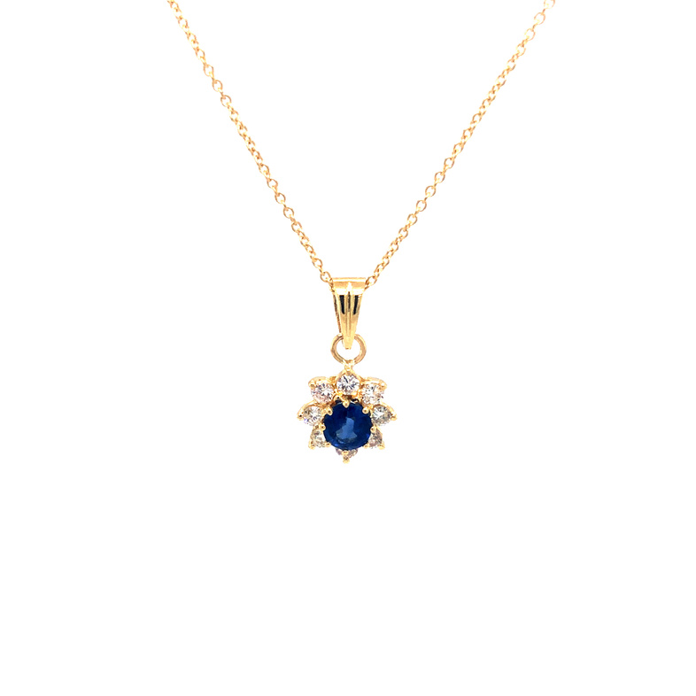 Yellow 18 Karat Pendant With One 5.50X4.50MM Oval Sapphire And 8=0.40TW Round Brilliant G SI Diamonds