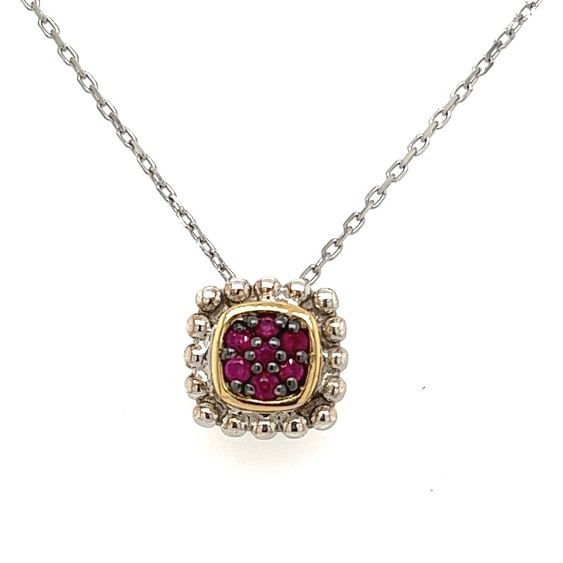 Sterling Silver Pendant With 18 Karat Yellow Gold Accent With Ruby Center