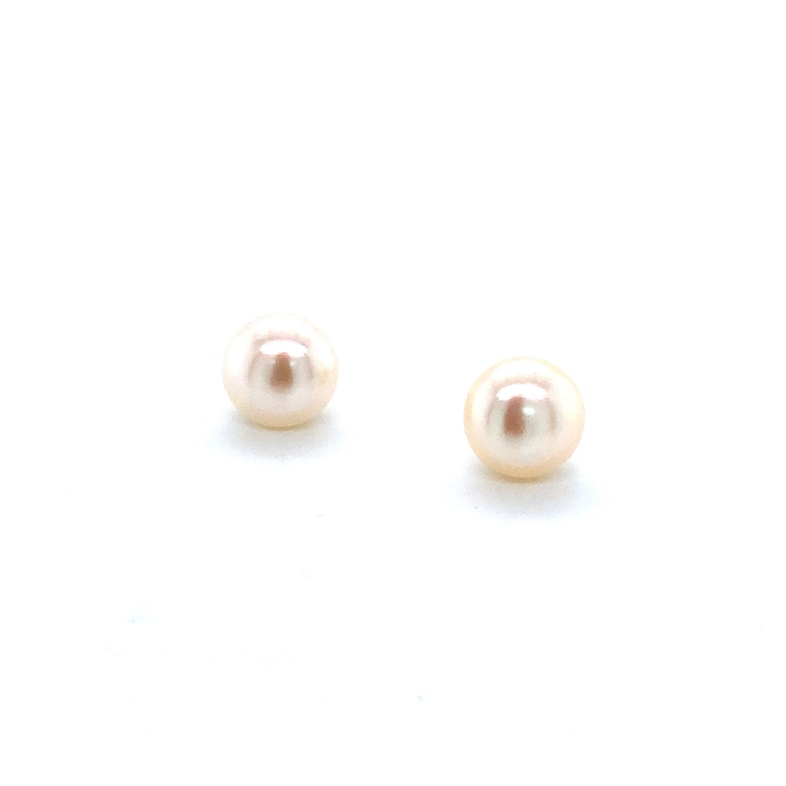 14 Karat Yellow Gold White Fresh Water Pearl Stud Earrings