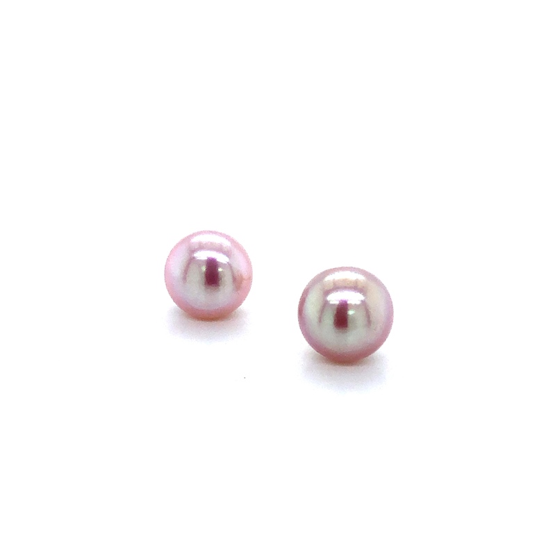 14 Karat Yellow Gold Pink Fresh Water 7.5MM Button Pearl Stud Earrings