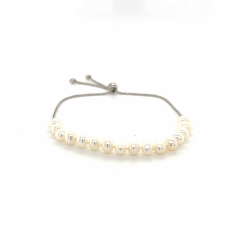 Lady s White 14 Karat Bolo Bracelet Length 9.25 With 16=4.50-5.00mm Cultured Pearls