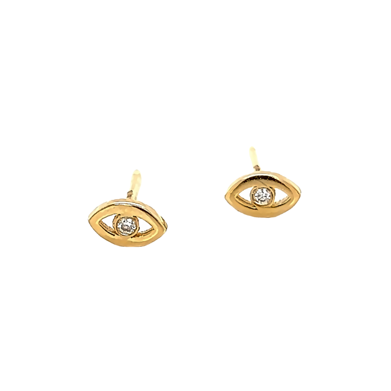 Yellow 14 Karat Evil Eye Stud Earrings With 2=0.02Tw Round Brilliant G Vs Diamonds