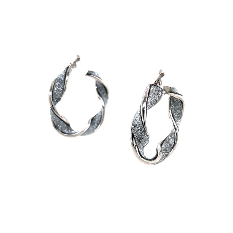 Sterling Silver 6X32MM Diamond Cut Wreath Sparkle Hoop Earrings