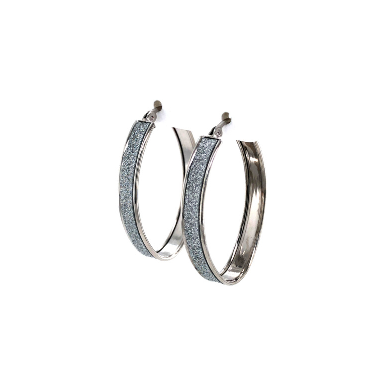 Sterling Silver Diamond-cut Oval Hoop Earrings 