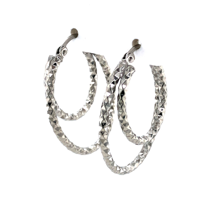 Sterling Silver Diamond Cut Double Hoop Earrings