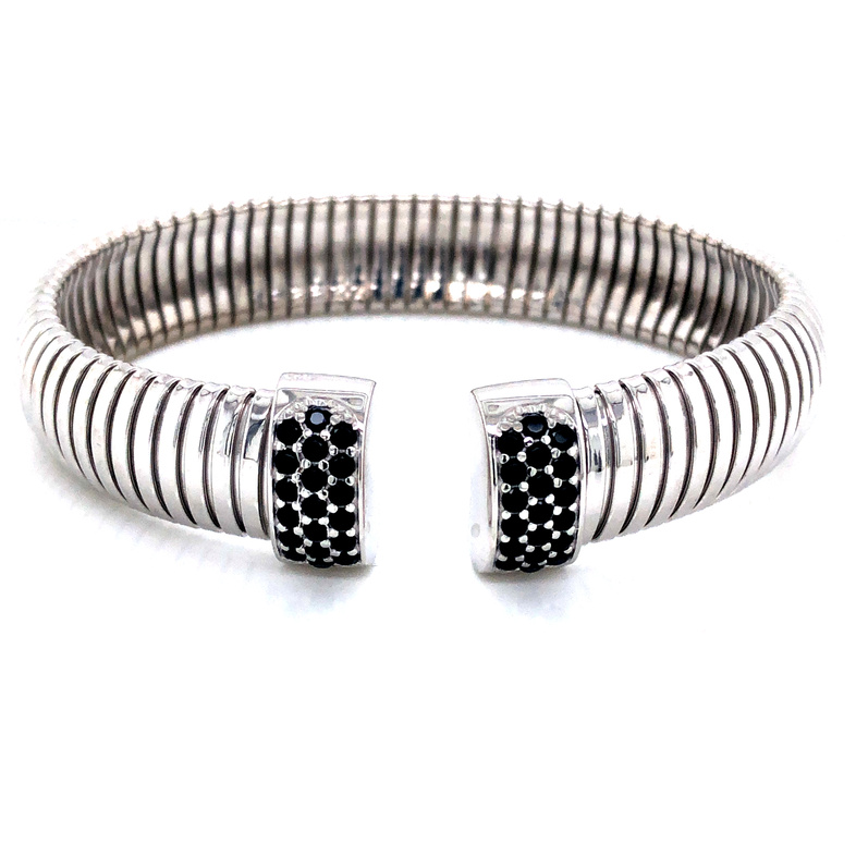 Sterling Silver Cuff Bangle with Black CZ accent