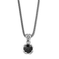 Sterling silver round black spinel pendant on a popcorn chain.