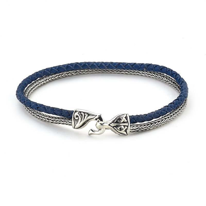 Sterling silver and blue leather bracelet