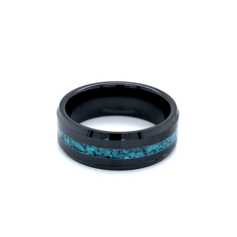Men s 8mm ceramic wedding band with a 2mm turquoise enamel inlay.