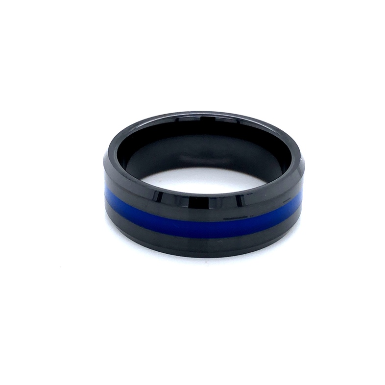 Men s 8mm ceramic wedding band with a 2mm blue inlay.
