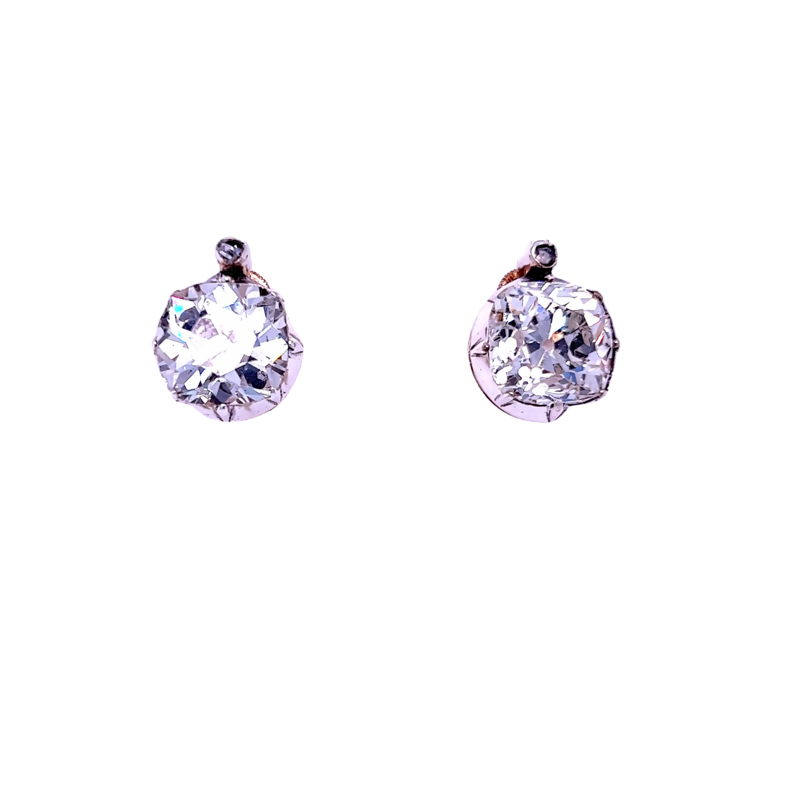 14 Karat Earrings With 2=9.00Tw Mine Cut H I1 Diamonds Set in Silver And 2=0.07Tw Rose Cut Diamonds