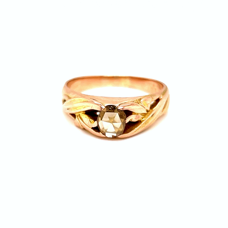 Gents Rose 14 Karat Ring With  Yellow Trim Set With One 0.50ct Rose Cut Natural Fancy VS2 Champagne Diamond
