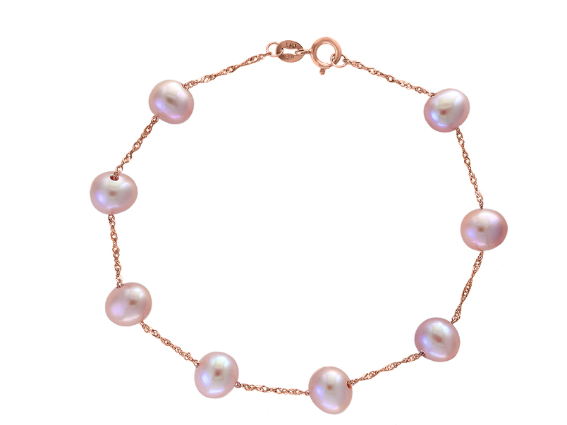 Lady s Ros 14 Karat Single Bracelet Length 7.5 With 8= Potato Pink Pearls  dwt: 2.1
