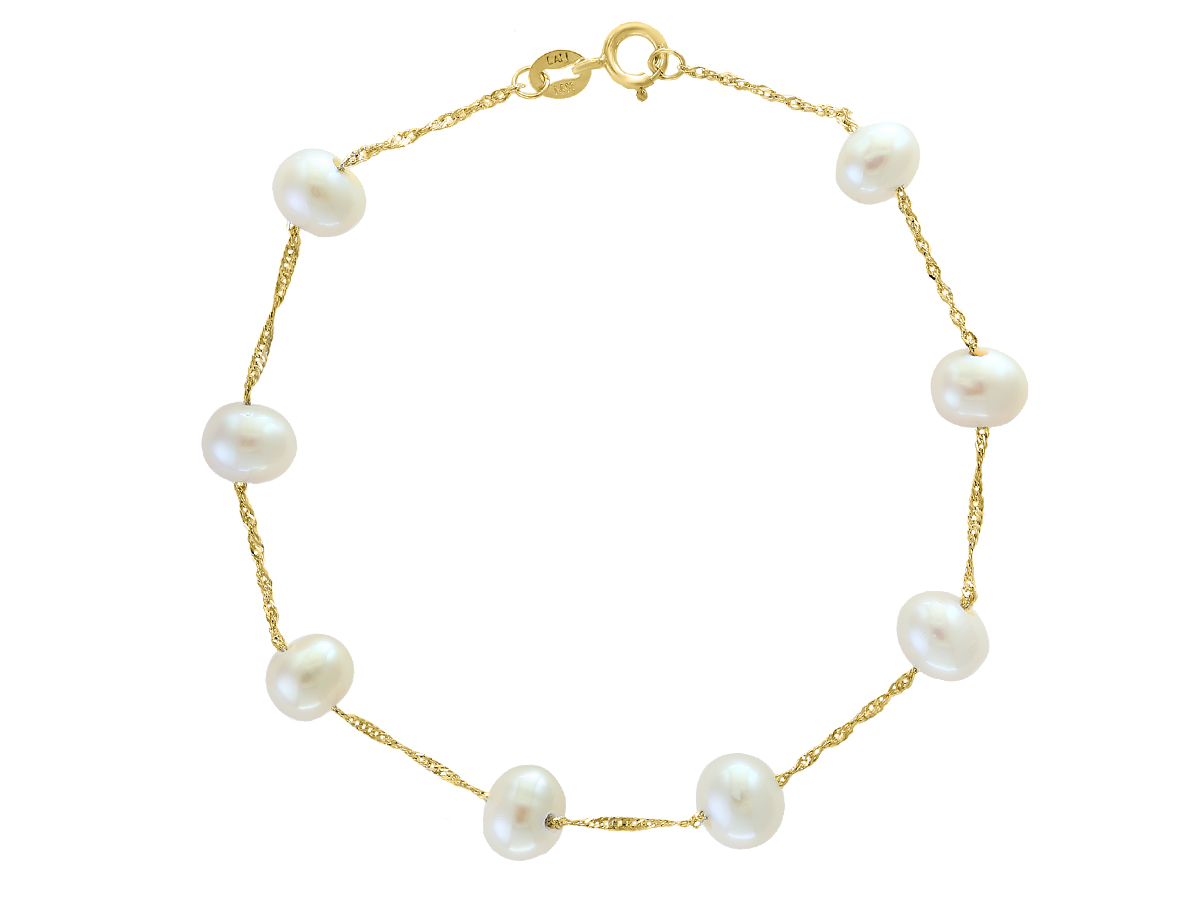 Lady s Yellow 14 Karat Single Bracelet With 8 White Pearls