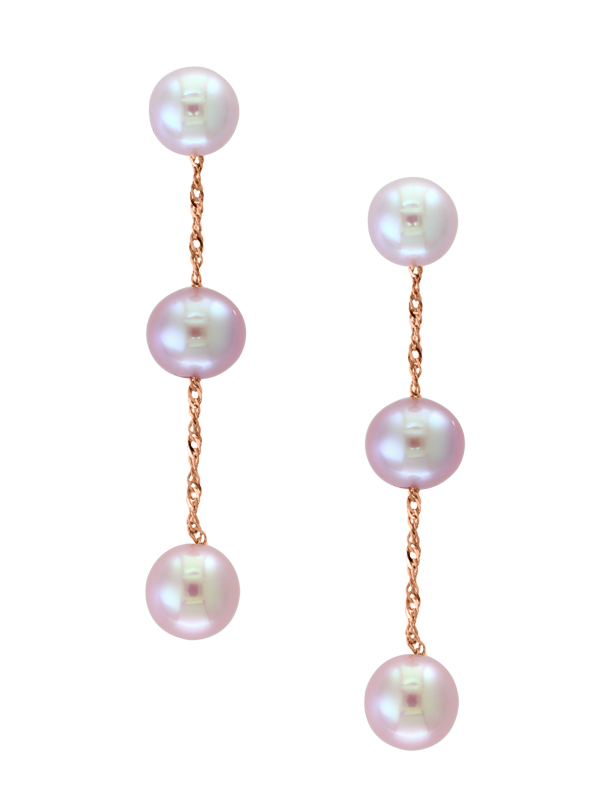 Lady s Ros 14 Karat Dangle Earrings With 6 Round Pink Pearls