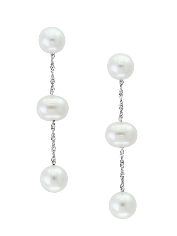 Lady s White 14 Karat Dangle Earrings With 6 White Pearls