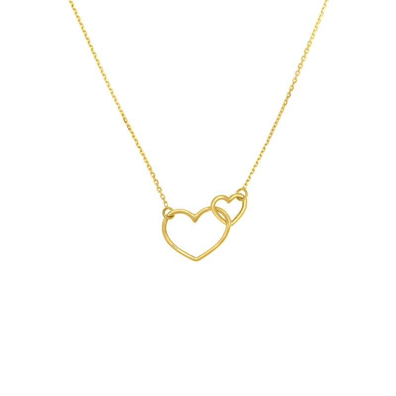 14 Karat Yellow Gold Interwoven Open Hearts Necklace