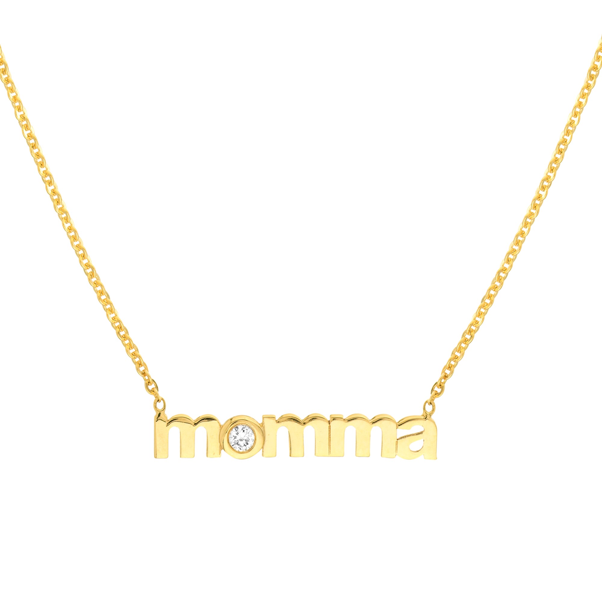 14 Karat Yellow Gold Momma Necklace with one .03 carat Diamond