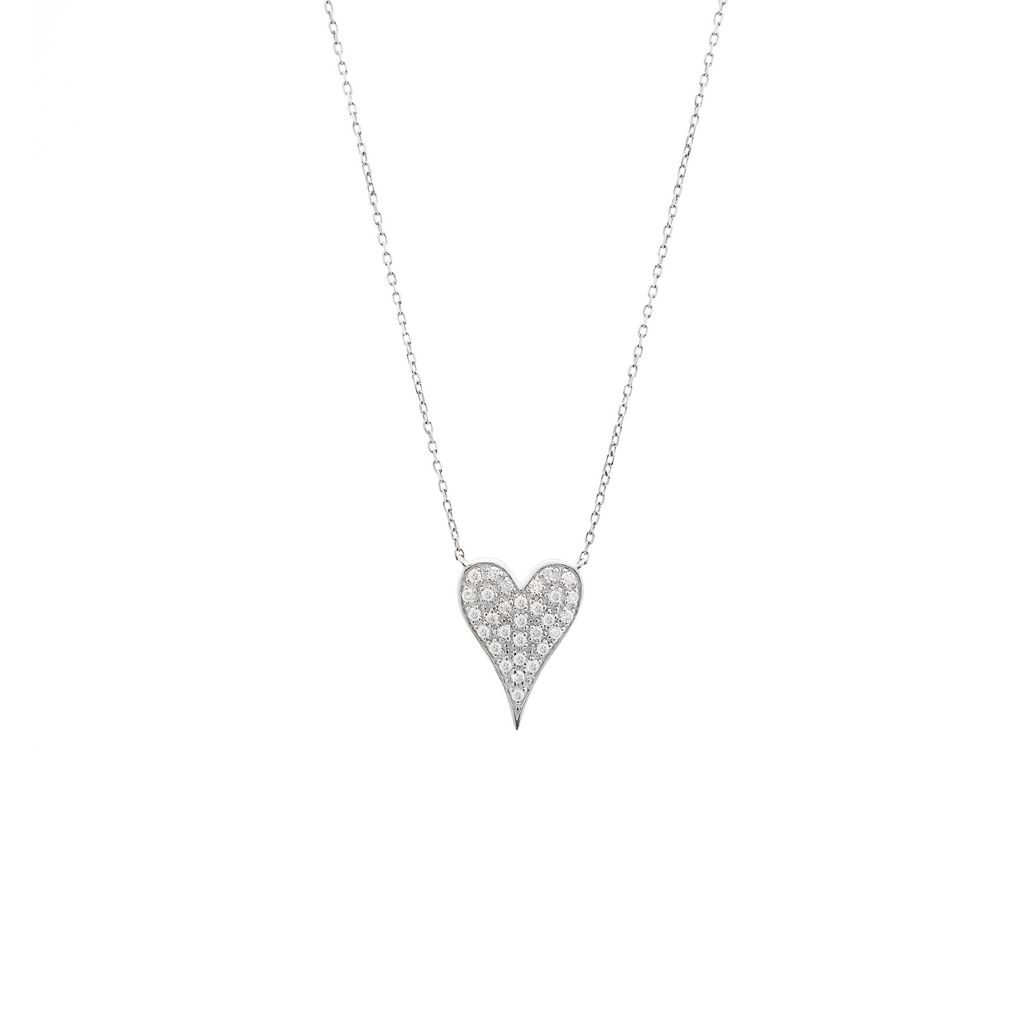 White 14 Karat Heart Necklace with 30=0.15tw Round Brilliant G I Diamonds