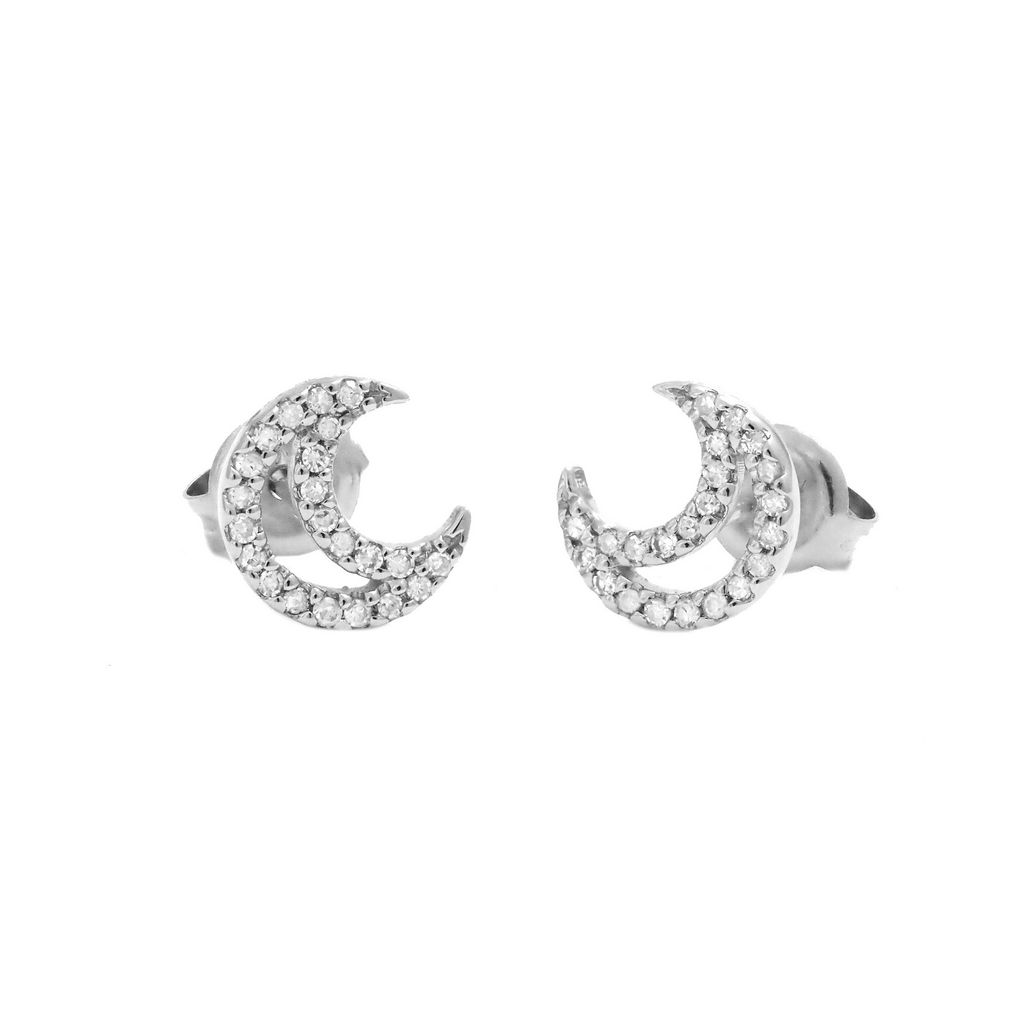 White 14 Karat Hollow Moon Stud Earrings with 46=0.14tw Round Brilliant G I Diamonds