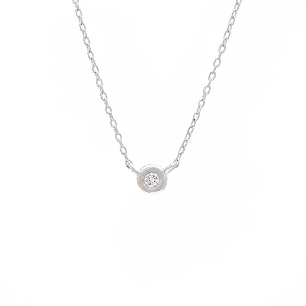White 14 Karat Solitaire Necklace with One 0.02ct Round Brilliant G I Diamond