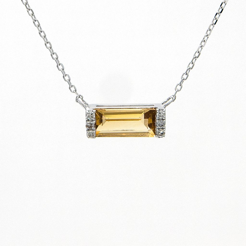 Sterling Bar Necklace with one 0.47ct Emerald Citrine and   6=0.02tw Round Brilliant G I Diamonds