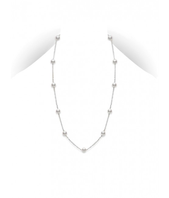 18 Karat White Gold Tin-Cup Strand With 11=5.50mm Round Akoya A+ White Pearls 16"-18"