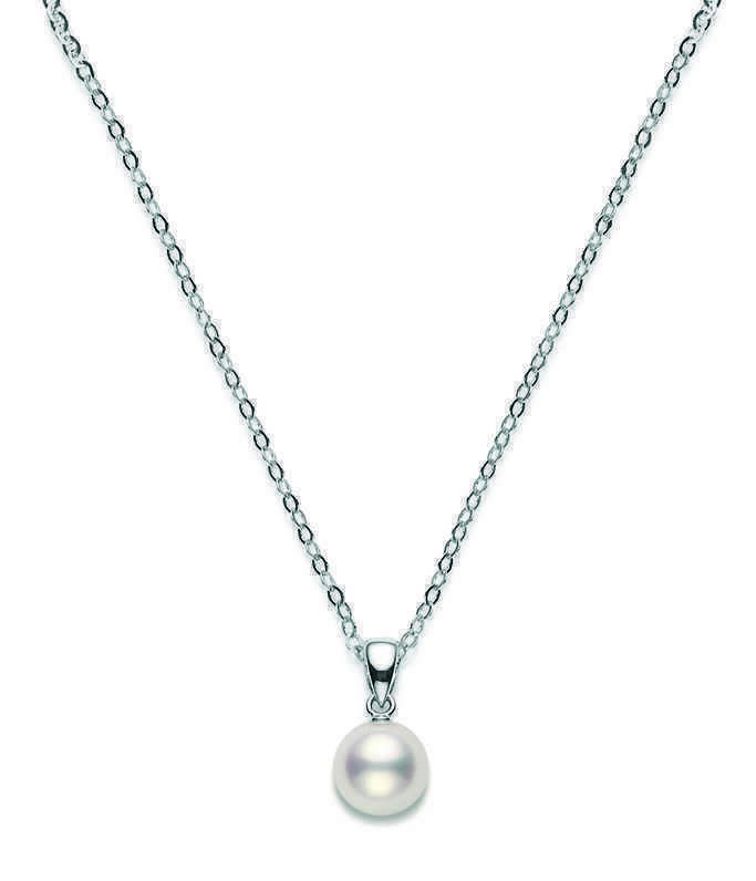 Lady s White 18 Karat AA Pendant Length 18 With One 7.00X7.50mm Cultured White Excellent Pearl  Style: Cable Link  Metal: 18 Karat  Color: White
