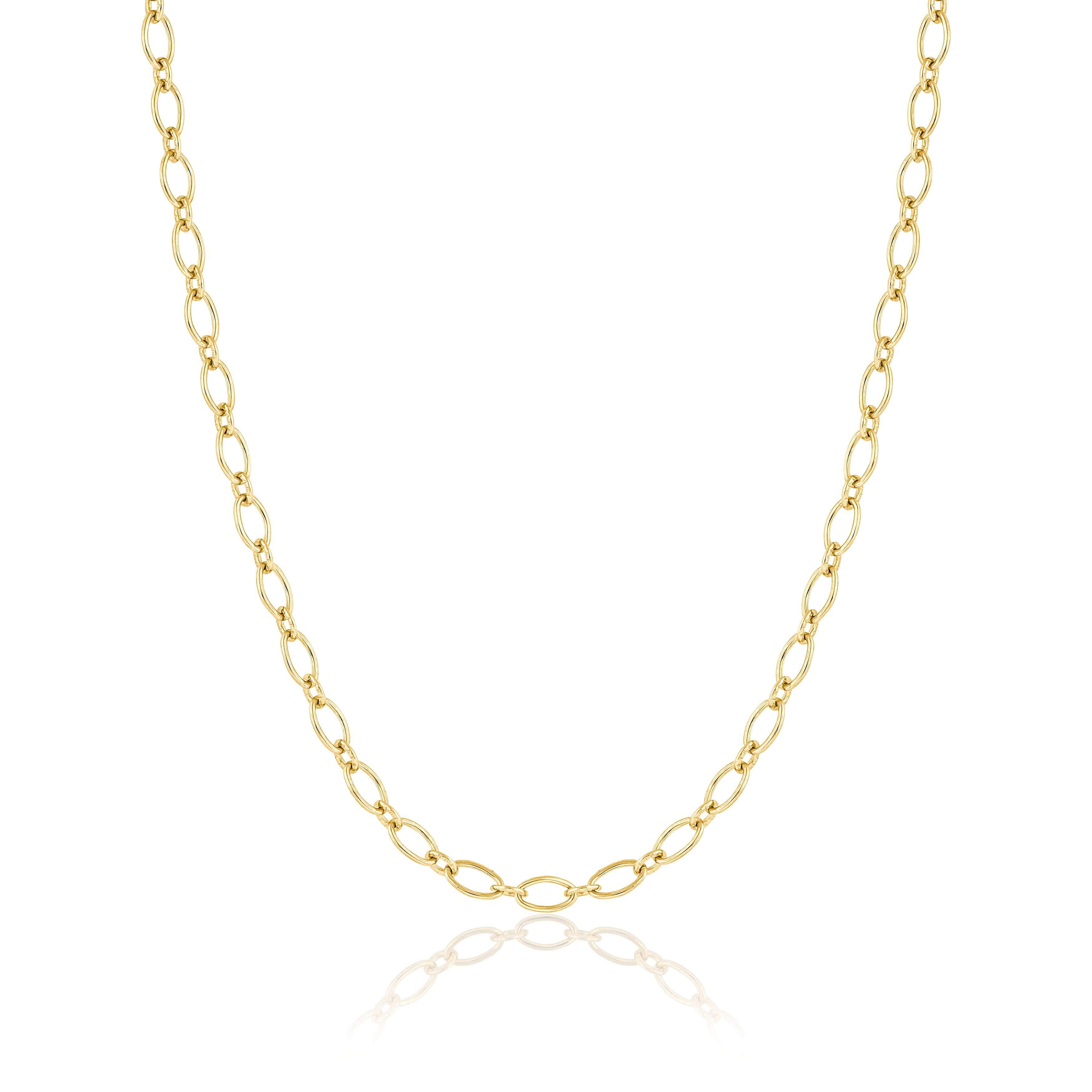Sterling silver plated 14 karat gold oval and round mini chain necklace.