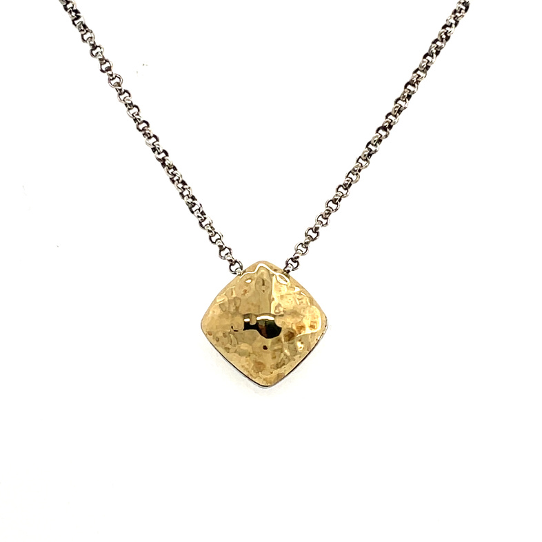 Classic Chain Hammered 18K Gold & Silver Cluster Sugarloaf Pendant/1.5Mm Rolo Chain 16-18 Necklace