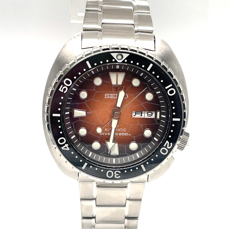 SEIKO PROSPEX 45MM BROWN PATTERNED DIAL STAINLESS STEEL CASE AND BRACELET WITH ADDITIONAL BROWN SILICONE STRAP SRPH55