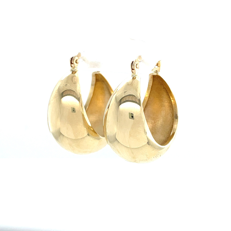 POLISHED TAPERED ROUND HOOP EARRINGS; 10KY