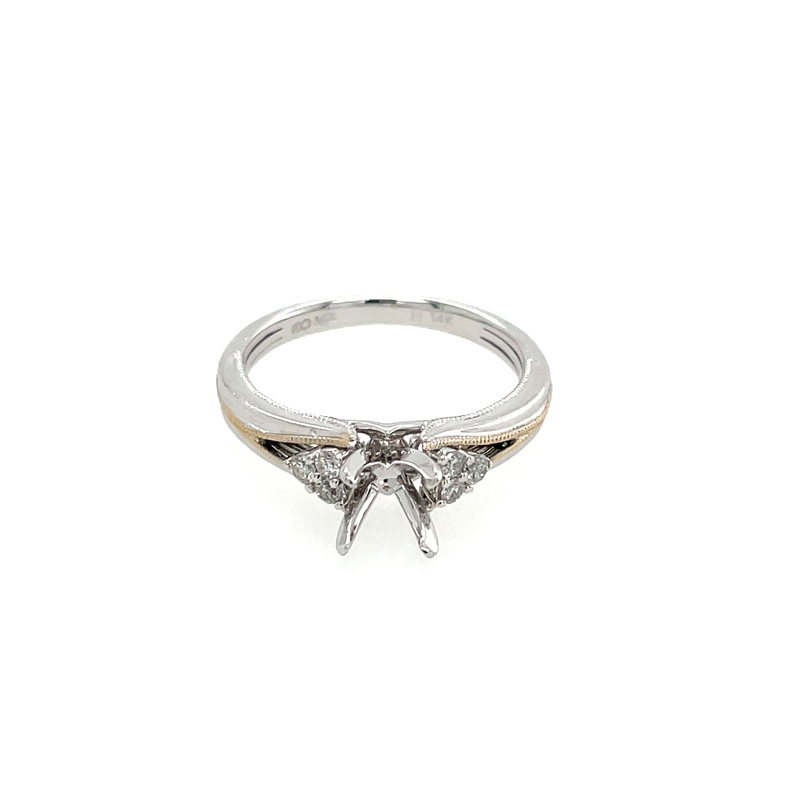 .12CTW TT DIAMOND V-SHANK ENGAGEMENT RING SEMI MOUNTING CONTAINING 6 ROUND PRONG-SET DIAMONDS; 3 EACH SIDE; G-H; SI2; 14KWY