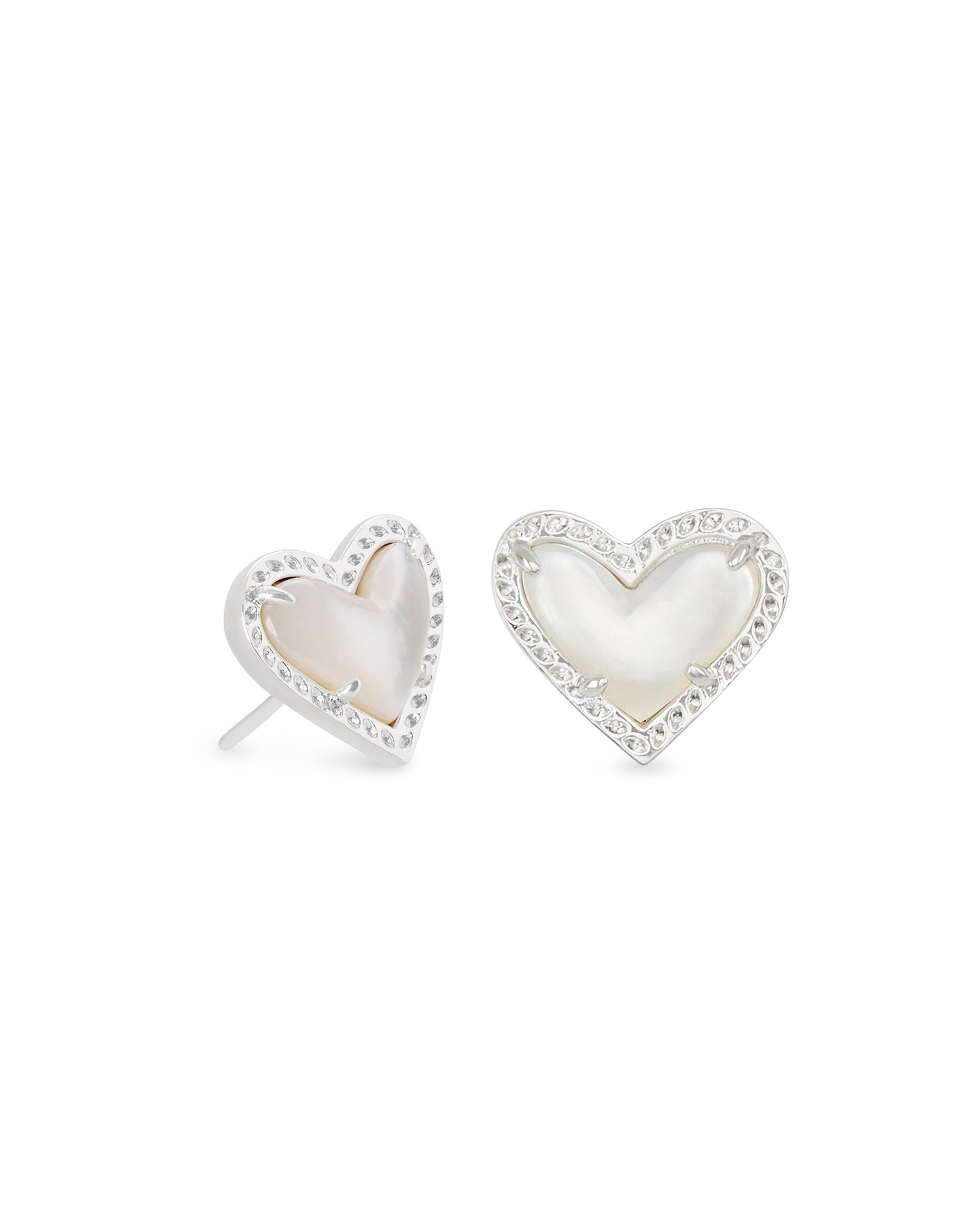 KENDRA SCOTT ARI HEART STUD IVORY MOTHER OF PEARL RHODIUM EARRINGS